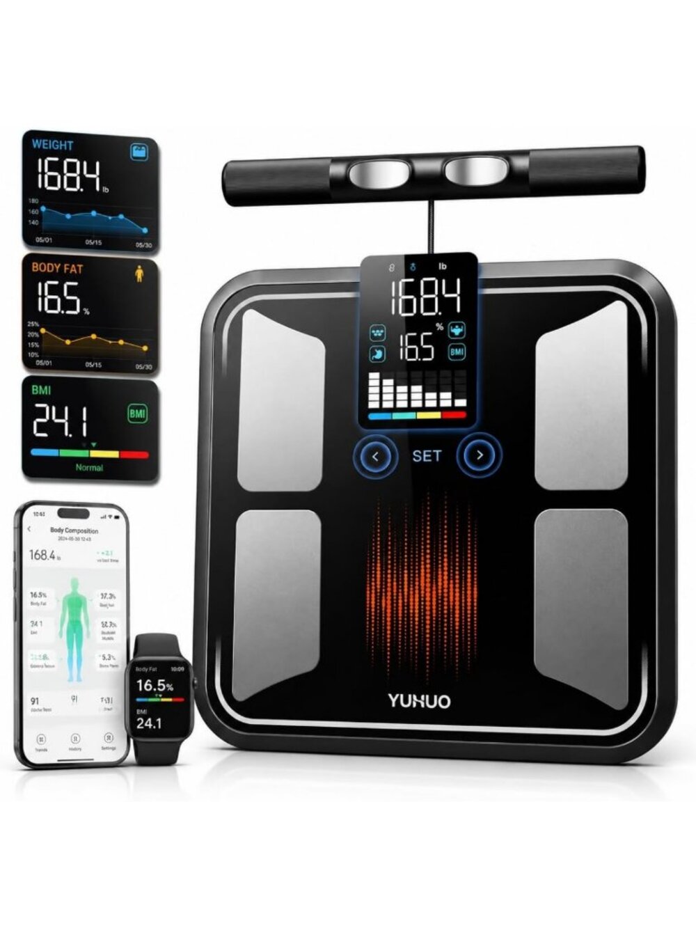 Smart Scale for Body Weight, 8-Electrode Digital Bathroom Scale with BMI, Body